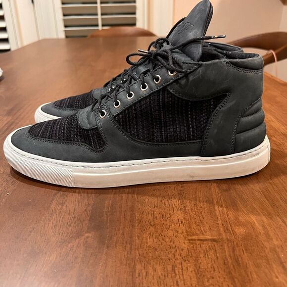 Filling Pieces High Top Sneakers US 11.5–12 Navy Suede Leather Handmade Portugal - Picture 10 of 14